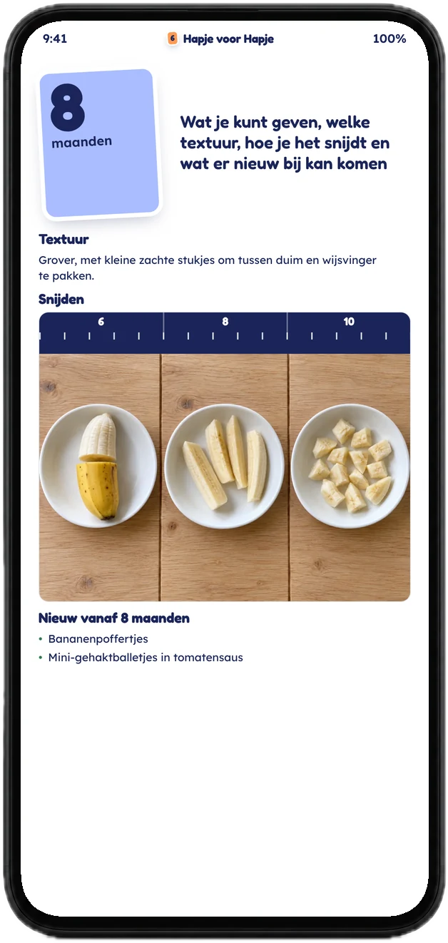 De maandwijzer op een telefoon: de pagina van 8 maanden